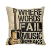 Cushion/Decorative Pillow Vintage Personality Cotton Linen Guitar Cushion Cover Music Words Case For Sofa Bed Cars Decoration Throw CaseCush