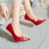 Elbise Ayakkabı Pompaları Moda Bayanlar Düğün Yüksek Topuklu Seksi Kadın Boncuklu Kırmızı Kadınlar Artı Boyut 44 45 Flanneldress