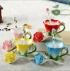 Set da caffè da 150 ml a forma di fiore smaltato in ceramica tazza da tè e piattino cucchiaio tazza in porcellana di alta qualità design creativo regalo di San Valentino