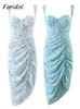 Foridol yan dantel düğme yukarı vintage boho yaz elbise kadınlar kolsuz tank slip maxi elbise mavi çiçek şifon plaj elbise 220621