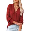 Autumn Winter Henley Shirts Women Casual V Neck Long Sleeve Button Down Ribbed Knit Tops Solid Vintage Loose Pullover Shirt 220321
