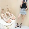 New Women's High-heeled Sandals Fashion All-match Thick Heel Strappy Sandals Transparent Upper Roman Shoes