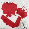 NORMOV Sports Set Women 2/3 PCS Gym For Seamless 11 Colors Yoga Long Sleeve Shirts Leggings Push Up Bra Suits 220330