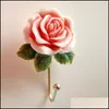 Hooks Rails 1Pc Rose Flower Wall Mounted Sticky Hanger Resin Coat Hat Robe Towel Usef Holders Room Decor Dish Cloth Key Drop Delivery 2021