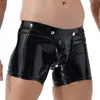 Underpants Men Underwear Shiny Metallic Latex Lingerie Erotic Open BuBoxer Shorts Removable Bulge Pouch Underpant Boxer UnderwearUnderpants