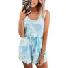 Women's Jumpsuits & Rompers Women Fashion Jumpsuit Sleeveless O Neck Drawstring Tie Dye Playsuit Romper BlouseWomen's