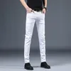 Llegada Four Seasons Jeans Hombres Moda Elasticidad Pantalones de algodón masculinos, Azul Blanco Negro Tamaño 28-36 220328