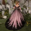 Girl's jurken Fancy Black A Line Flower Girl Jurk Appliqued Lace Sheer Neck trouwfeestjurk voor meisjes Costuums First Communion Dressgir