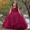Девушка платья вино красное цветочное платье для выпускного выпускного выпускного выпускного платья для девушек пушистое хрупкое платье без рукавов