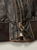 Jaqueta de couro de camurça de pedra artesanal angustiada bomber masculino gola de pele de lã homem qualificado tops casacos de luxo marrom