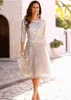 2022 Ivory Sheer Long Sleeves Chiffon Mother Of The Bride Dresses Beaded Stones Tea Length Formal Party Evening Dresses B0609G01