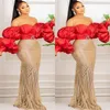 Plus Tamanho Árabe Aso Ebi Gold Red Mermaid Prom Vestidos