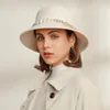 Beretten ongewenste chique vrouwen brim wol vilt fedora hoeden mode feest vrouwelijke jurk hoed parel lint decor white delm22