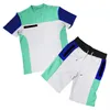여름 남성 스포츠 Tracksuits 피트니스 반팔 티셔츠 라운드 넥 캐주얼 컬러 매칭 5 포인트 반바지 통해 대외 무역 정장 남성 거리