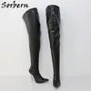 Sorbern Noir Matt Femmes Bottes avec talon en métal de 12cm Stilettos pointus à bout pointu fermeture à glissière personnalisée large ou mince