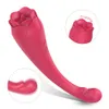 Rose vibrator dubbelhuvud g spot klitorid stimulator sexiga leksaker verktyg för vuxna par bröstvårta sucker tungvibratorer onanator
