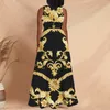 Noisydesigns Long Dresses For Women Party Wedding Evening Vestido De Mujer Racerback Loose Golden Floral Prints Maxi Luxury 220627