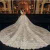 2022 Vestidos de novia de sirena de lujo Árabe Dubai Beads Apliques Capilla de encaje Vestido nupcial con tren desmontable Mangas largas Vestidos de Novia B0803