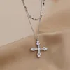 Catene di alta qualità 925 collana in argento sterling zircone semplice croce ciondolo chocker donne gioielli fascino czcatene catenecatene Sidn22