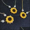 ペンダントネックレスペンダントジュエリー甘いヒマワリ模倣真珠のセーター女性用の黄色い花のネックレスドロップ配達2021 Z0TIA