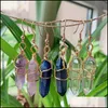 Charm Wire Wrap Natural Stone Charms Drop Earrings Hexagonal Amethysts Lapis Purple Quartz Pink Crystal Earring Chakra Baby Dhc2D