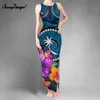 NoisyDesign Women's Tribal Hawaiian Print Sexig klänning Rund hals Bodycon Double Slit Vest Boho Purple Gothic Clothes Ropa Mujer 220627