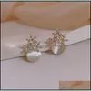 Stud Earrings Jewelry Zircon Flower Ear Studs Artificial Cat Eye Stone Alloy Fashion Women Gold Plated 3 08Ll L2 Drop Delivery 2021 Tavpk