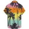 Herrklänning skjortor sommaren herr mode casual träd blad tryck kort ärm lapel smal hawaiian skjorta strandkläder resor