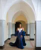 2022 Plus Size Arabic Aso Ebi Navy Blue Mermaid Promples Prompes