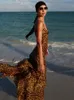 Julissa Mo Leopard Print vneck seksowna bodycon długa sukienka kobiety koronkowe sukienki letnich backless impreza plaża vestidos 220527