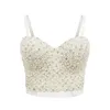 Corsetto da donna con bustino di perle Crop Top Reggiseno Club Party Glitter corto Abbigliamento femminile 220316