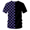 CJLM Men's Oversize V Neck Tshirt Cool 3D Print Purple LatticeT-shirt Man Fitness Short Sleeve Tee plaid Shirts Custom Dropship 220619