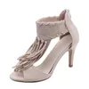 Sandals Women Sexy Tassel Summer Shoes Kitten Heels Open Toe High Heel Shoe Zip Classic Sandal Woman Plus Size 35-43