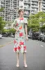 Runway-jurk voor dames O-hals, korte mouwen, bedrukte ruches, modieuze zeemeerminontwerperjurken