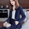 Kvinnors tvåbitar byxor Hösten Formella damer Dark Blue Blazer Women Business Suits With Set Work Wear Office Uniform Large Size Jacket Setw