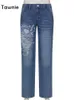 Jeans da donna Tawnie Printed Baggy Y2K Jeans Jeans da donna a vita bassa Autunno Inverno Oversi 220824