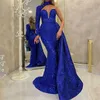 Королевское голубое вечернее платье Длинное сияние 2022 Новая открытая шея Женщины Элегантные ремешки с блестками русалка макси -выпускной вечеринок Abendkleider Robe de Soiree Vestidos