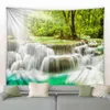 Forêt Cascade Tapisserie Soleil Arbres Cerf Rose Lotus Fleur Naturelle Paysage Mur Tapis Maison Salon Suspendu Décor J220804