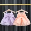 Girl's Dresses Yarn Suspender Dress Baby Girl Summer Princess Big Bow Love Muslin Cool Cloth 6-24 Month Formal Children SuitGirl's