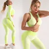 Seamsles Yoga Set Gym Clothing Longsleeve Crop Top High Waist Leggings Workout Sportswear Фитнес Спортивный костюм 220326