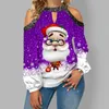 T-shirt da donna Babbo Natale Stampa magliette a maniche lunghe Donna Autunno Inverno Camicette casual Carino Festa di Natale Off spalla Taglie forti T-sh