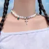 Chains Hip Hop Bohemia Imitation Irregular Pearls Crystal Cross Chokers Chain Metal Beads Line Necklace For Women Men JewelryChains