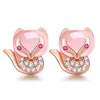Charm Fox Earrings Fox 's Love Pink Crystal Earrings Pink Diamond Hibiscus 석재 동물 이어링은 보석