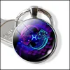 Keychains Fashion Accessories 12 Constellation Leo Virgo Key Chains Glass Cabochon Pendant Zodiac Sign Rings Bag Birthday Rings Drop Delivery