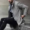 Men's Wool & Blends Fashion Men Coat Autumn And Winter Mens Plaid Lapel Long Single Breasted Sleeve Overcoat Chic Cardigan Tops T220810