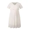 Women's Elegant Maternity Dress Beige White Breastfeeding Pregnancy Dresses Casual Floral Nursing Dress G220309