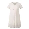 Abito elegante premaman da donna Beige Bianco Abiti da gravidanza per allattamento al seno Abito da allattamento floreale casual G220309