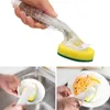 Soap Dispensing Brush Set with 1 Dish Washing Handle 9 Sponge Replacement Head Kitchen Sink Scrubber Cleaning Tool 220629