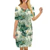 Kadınlar giyiniyor yeşil yapraklar desen 3d baskılı vneck gevşek gündelik kısa kollu vardiya elbise kadın elbiseler için seksi elbise 220616