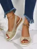 Moda Toka Peep Toe Kadın Sandalet Kama Konfor Hafif Yüksek Topuklu Giyim Dayanıklı Ofis Düğün 220620